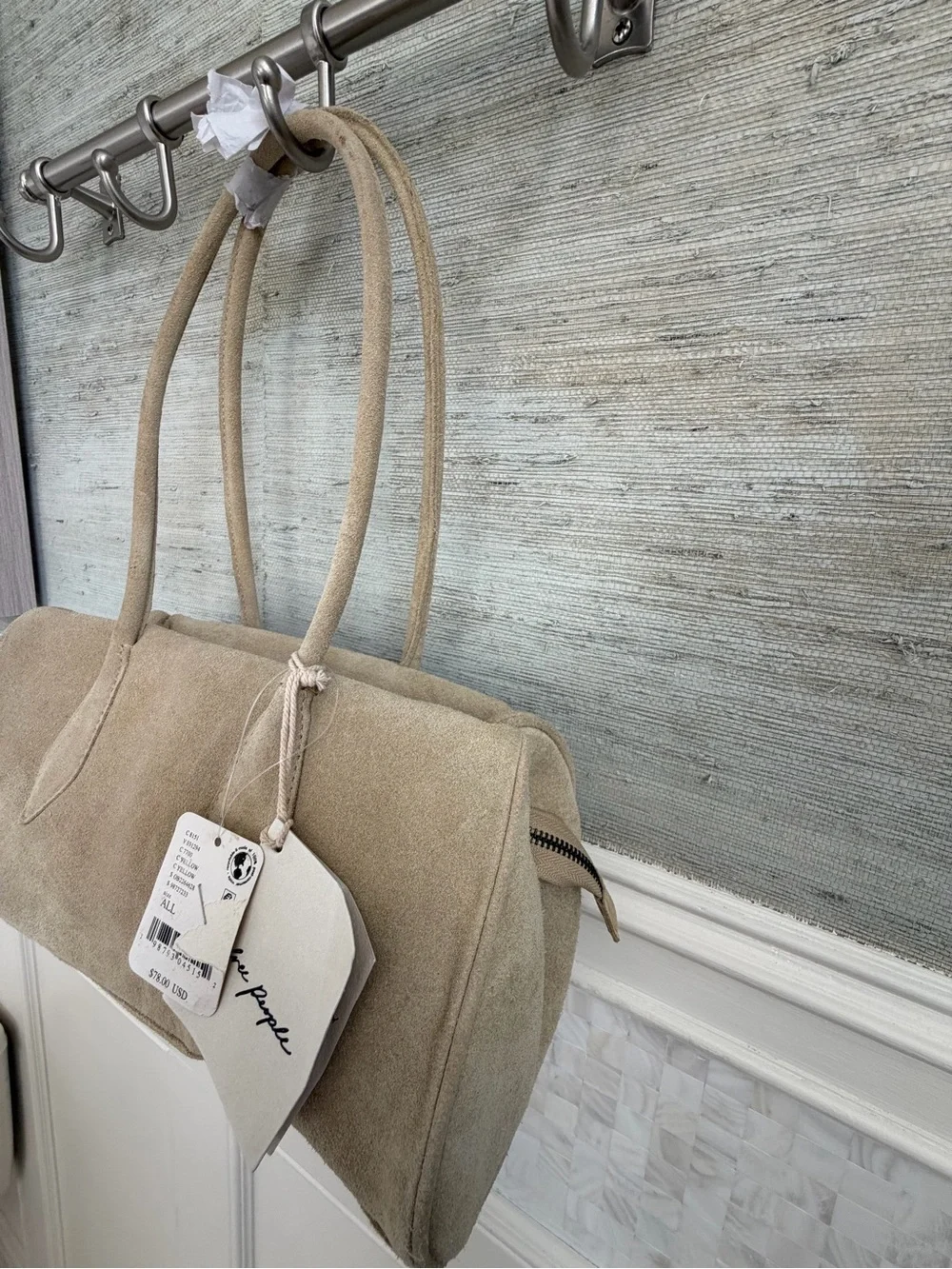 NWT free people sierra suede shoulder bag tote beige tan yellow